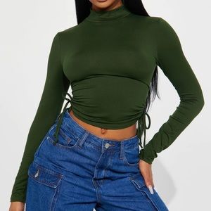 NWOT- 2 for $15- Fashion Nova Long Sleeves Ruched Tops- Black & Green